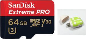 SanDisk 64GB 64G microSDXC Extreme Pro 95MB/s UHS-I U3 4K Class 10 microSD micro SD SDXC C10 633X Card SDSDQXP-064G fit Samsung Galaxy S4 S5 Note with OEM microUSB OTG USB 2.0 Reader