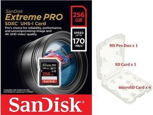 SanDisk Extreme Pro 256GB SDXC Secure Digital Extended Capacity 170MB/s UHS-I C10 U3 V30 256G SD Flash Memory Card SDSDXXY-256G and OEM Multifunction Memory Protective Case