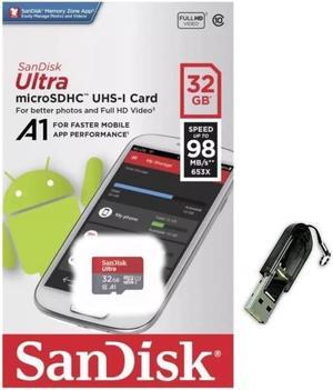 SanDisk Ultra 32GB microSDHC 98MB/s A1 Class10 C10 U1 UHS-I 653X 32G microSD micro SD SDHC Card SDSQUAR-032G with OEM USB 2.0 reader