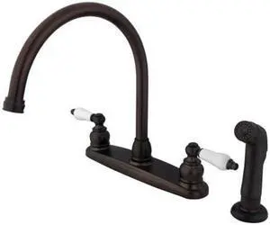 Kingston Brass KB725SP Double Handle Goose Neck Kitchen Faucet with Sprayer