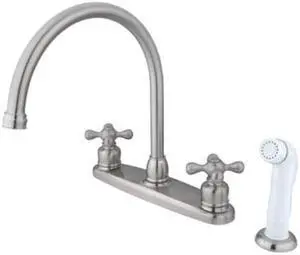 Kingston Brass KB728AX Double Handle Goose Neck Kitchen Faucet with White Sprayer