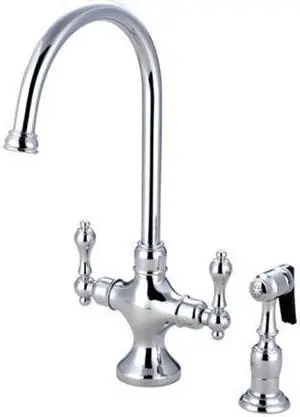 Kingston Brass KS1761ALBS Double Handle Kitchen Faucet with Brass Side Sprayer