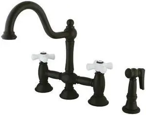Kingston Brass KS3795PXBS 8 in. Deck Mount Kitchen Faucet with Brass Sprayer
