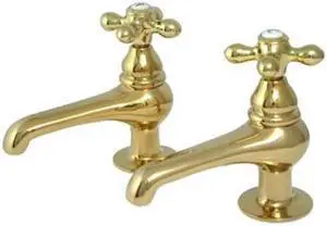 Twin Handle Basin Faucet Set in Polished Brass by Kingston Brass