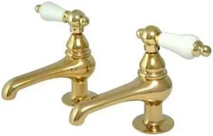 Twin Handle Basin Faucet Set in Polished Brass by Kingston Brass
