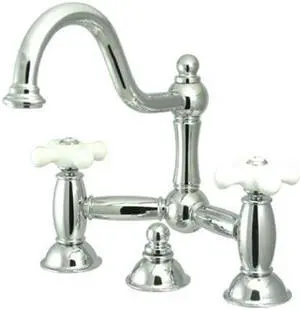 Two Handle 8" Widespread Lavatory Faucet with Brass Pop-up in Chrome by Kingston Brass