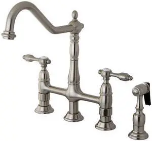 Kingston Brass KS1278TALBS Tudor 8" Center Kitchen Faucet With Brass Sprayer