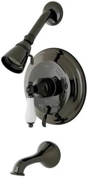 Kingston Brass NB36300PL Water Onyx Pressure Balanced Tub & Shower Faucet with Porcelain Lever Handle and Vintage Spout
