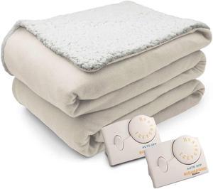 Biddeford Comfort Knit Natural Sherpa Electric Heated Blanket Queen Natural