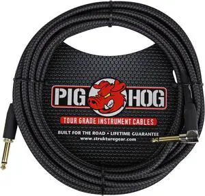 Pig Hog "Black Woven" Woven Jacket Tour Grade Instrument Cable, 20-foot Right Angle