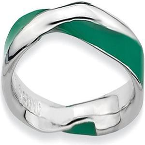 2.5mm Silver Twisted Green Enameled Stackable Band Size 7