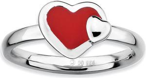 Sterling Silver Stackable Red Enameled Heart Ring Size 6