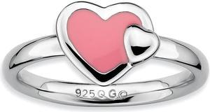 Sterling Silver Stackable Pink Enameled Heart Ring Size 7