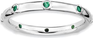 Sterling Silver Created Emerald Accent 2.25mm Band, Size 9