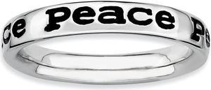 Sterling Silver and Black Enameled Stackable Peace Band, Size 6