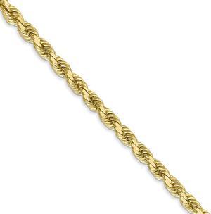 4mm 10k Yellow Gold Diamond Cut Solid Rope Chain Necklace, 26 Inch