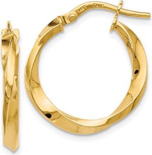 14k Yellow Gold Polished Twisted Round Hoop Earrings, 20mm (3/4 Inch)