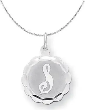 Silver, Sarah Collection 15mm Brocaded Disc Initial S Necklace - 16 In