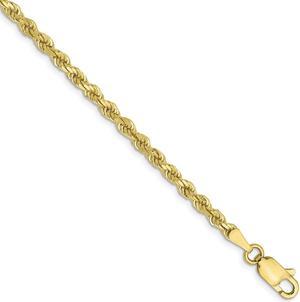 2.75mm 10k Yellow Gold Solid Diamond Cut Rope Chain Bracelet, 8 Inch