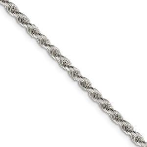 3mm Sterling Silver, Diamond Cut Solid Rope Chain Necklace, 18 Inch