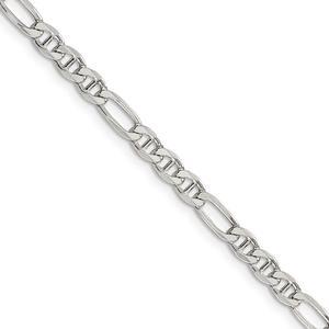 3.75mm Sterling Silver Solid Figaro Anchor Chain Bracelet, 7 Inch