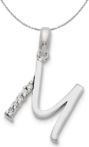 Sterling Silver and CZ, Lauren Collection, Initial M Necklace - 16 In