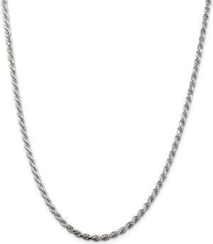 3mm Rhodium Plated Sterling Silver D/C Rope Chain Necklace, 20 Inch