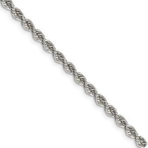 Sterling Silver 3mm Solid Rope Chain Anklet or Bracelet, 9 Inch