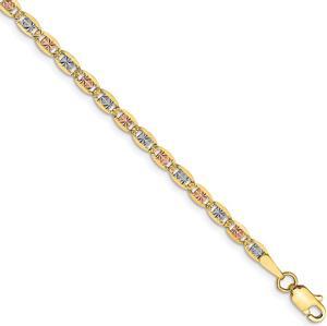 2.75mm 14k Gold Tri-Color Solid Fancy Anchor Chain Bracelet, 8 Inch