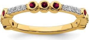 2mm 14k Yellow Gold Created Ruby & .08 Ctw Diamond Stack Band, Sz 5