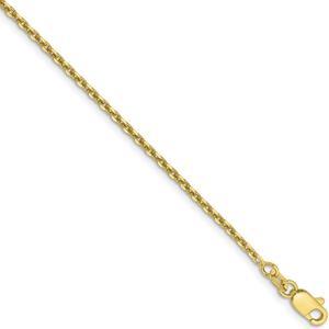 1.65mm 10k Yellow Gold Solid Diamond Cut Cable Chain Anklet, 9 Inch