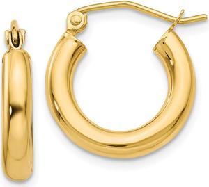 3mm x 15mm 14k Yellow Gold Classic Round Hoop Earrings