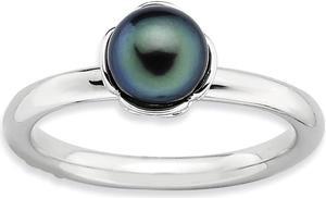 Black FW Cultured Pearl & Sterling Silver Stackable Ring, Size 9