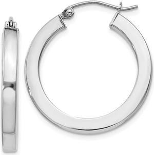 3.25mm, Sterling Silver, Hollow Square Hoops - 25mm (1 Inch)