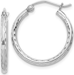 2mm Diamond Cut, Polished Sterling Silver Hoops - 20mm (3/4 Inch)