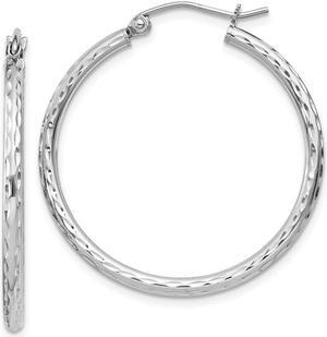 2mm Diamond Cut, Polished Sterling Silver Hoops - 30mm (1 1/8 Inch)