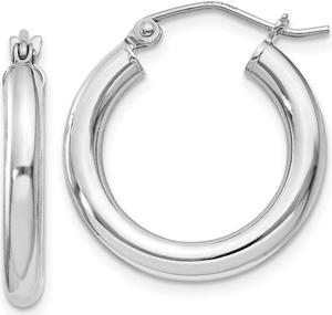 3mm, Sterling Silver, Classic Round Hoop Earrings - 20mm (3/4 Inch)