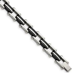 Men's 6mm Stainless Steel Black Rubber Bracelet, 8.75 Inch