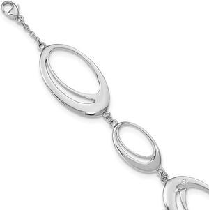 Double Oval Diamond Accent Link Bracelet in Rhodium Plated Silver