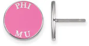 Sterling Silver Phi Mu Enamel Disc Post Earrings