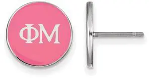 Sterling Silver Phi Mu Pink Enamel Disc Post Earrings