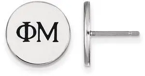Sterling Silver Phi Mu Black Enamel Greek Letters Post Earrings