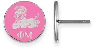 Sterling Silver Phi Mu Pink Enamel Lion Post Earrings