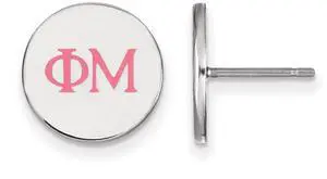 Sterling Silver Phi Mu Enamel Greek Letters Post Earrings