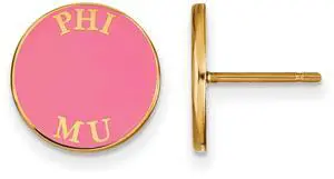 14K Plated Silver Phi Mu Enamel Disc Post Earrings