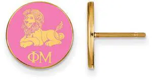 14K Plated Silver Phi Mu Pink Enamel Lion Post Earrings