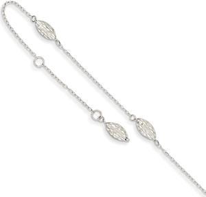 14k White Gold Puffed Rice Bead Anklet, 9 Inch