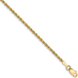 1.75mm, 14k Yellow Gold Solid Diamond Cut Rope Chain Bracelet, 8 Inch