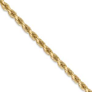 4mm, 14k Yellow Gold, Diamond Cut Solid Rope Chain Necklace, 24 Inch