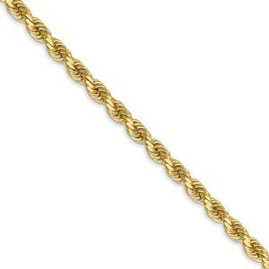 3.5mm, 14k Yellow Gold, Diamond Cut Solid Rope Chain Necklace, 26 Inch